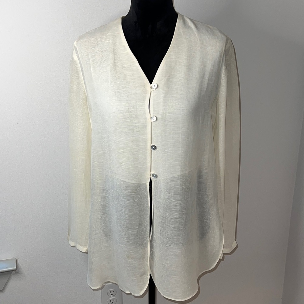 Max Studio Ivory / creamโ sheer buttoned long sleeves shirt blouse top Sz XL